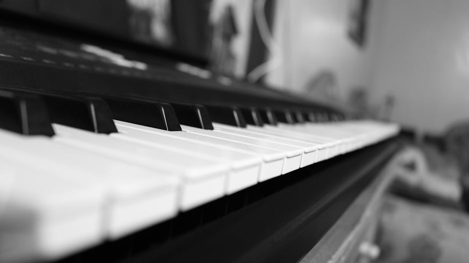 Black and white close up of piano keys